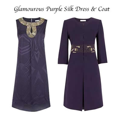 Buy Purple Silk Sleeveless Dress Matching Coat and Shrug