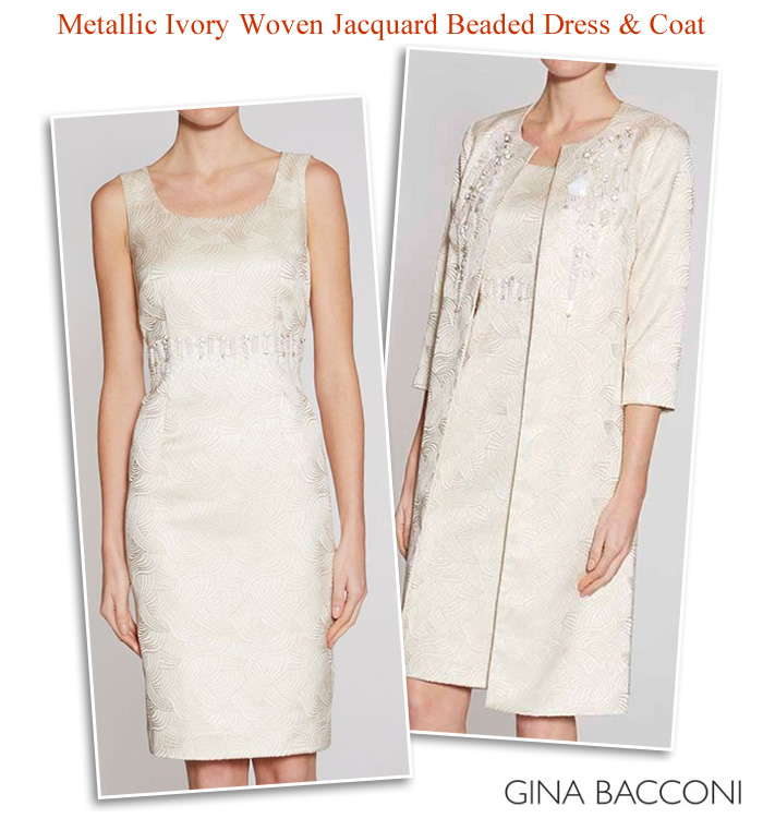 Gina Bacconi Ivory Beaded Matching Dress and Coat Outfit