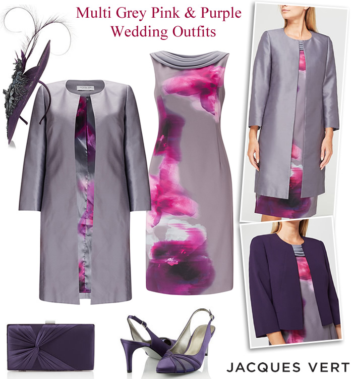 Jacques Vert MOTB autumn wedding outfits pink purple grey dress matching coat jacket shoes bags and hat