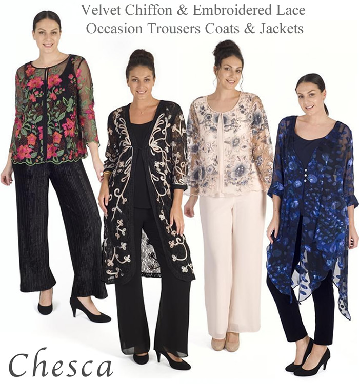 Chesca plus size occasionwear lace chiffon velvet party evening trousers jackets coats