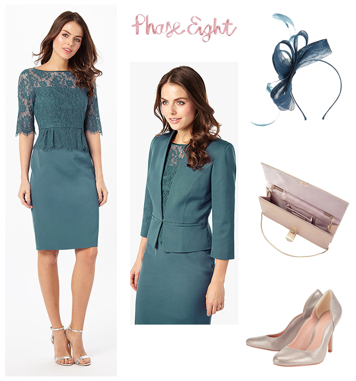 Phase Eight Steel Blue Peplum Lace Dress and Matching Jacket