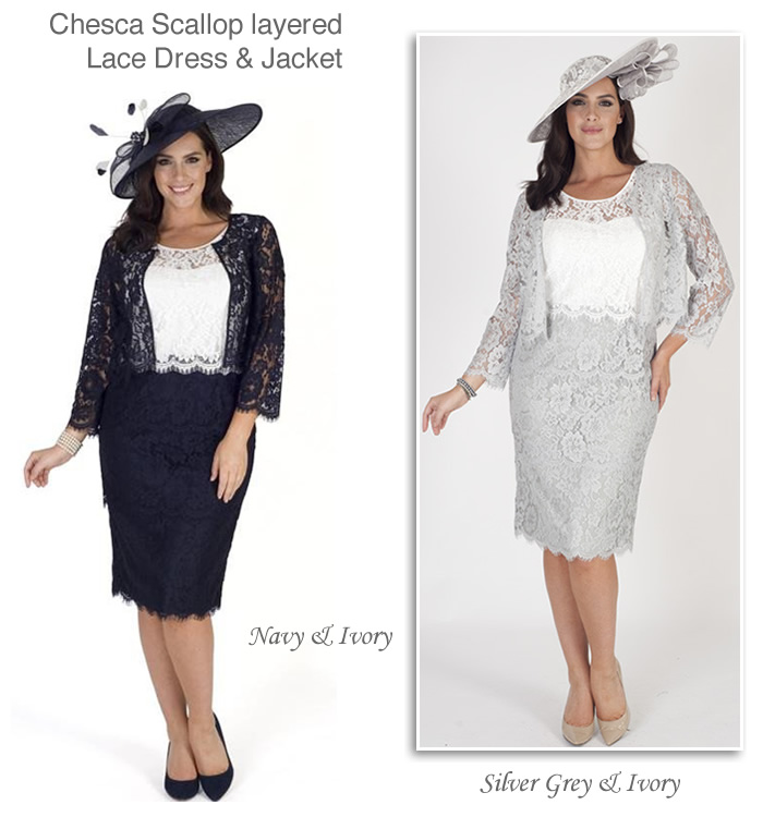 Chesca Silver Navy and Ivory Lace Dress and Jacket Wedding Outfits
