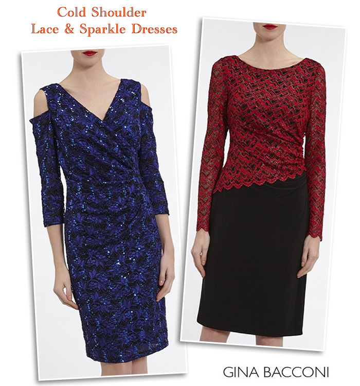 Gina Bacconi Cold Shoulder lace and Sequin Dresses