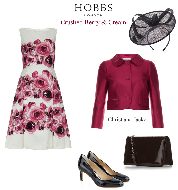 Hobbs occasion dress and jacket in ivory and berry red