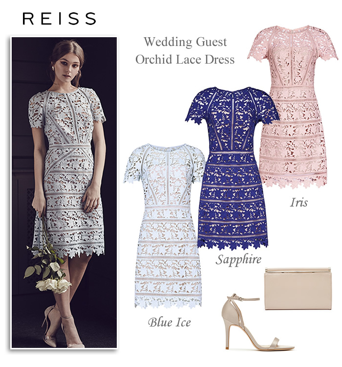 Reiss wedding guest orchid lace dress