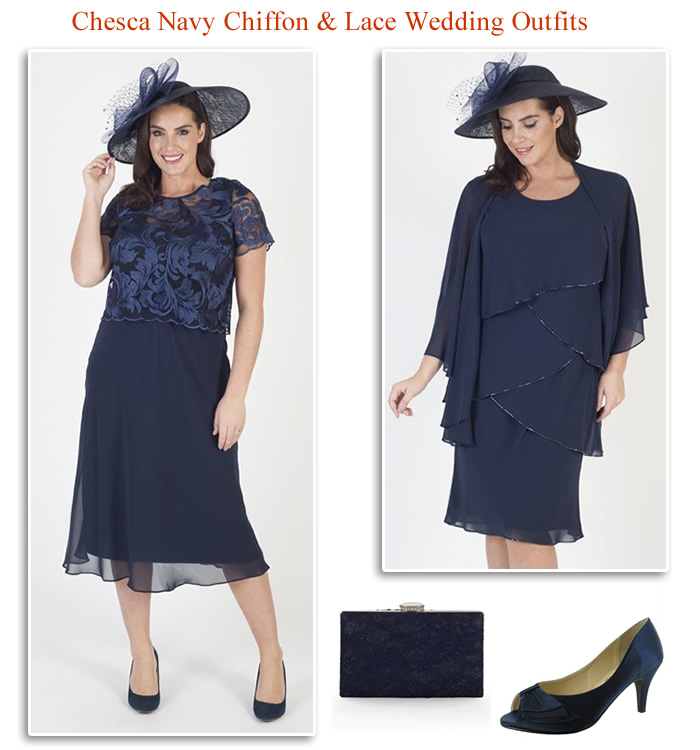 Plus size navy and chiffon autumn wedding outfits