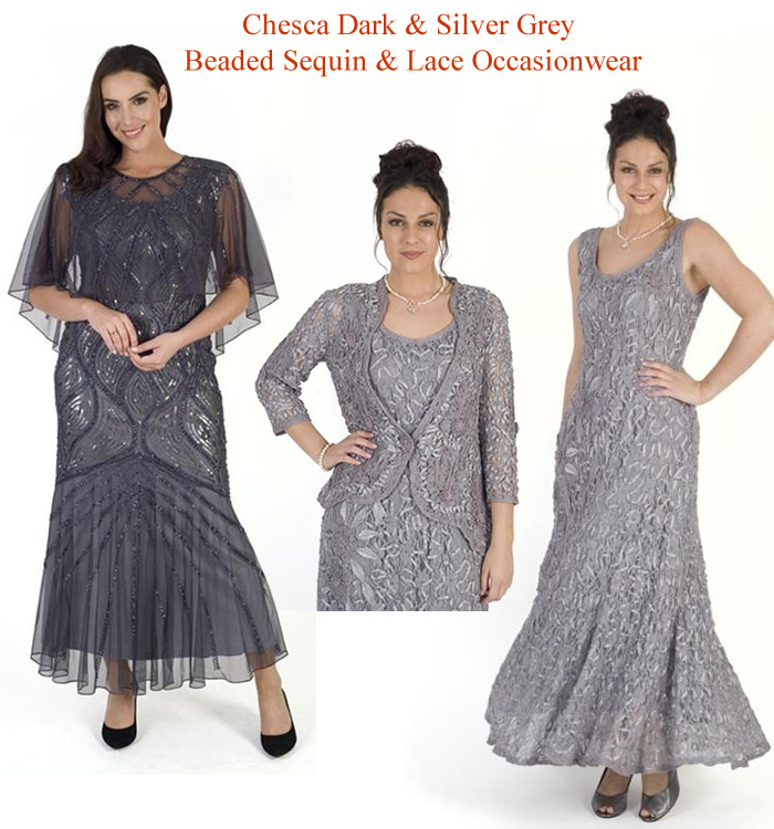 Plus size silver grey beaded Chesca winter wedding outfits