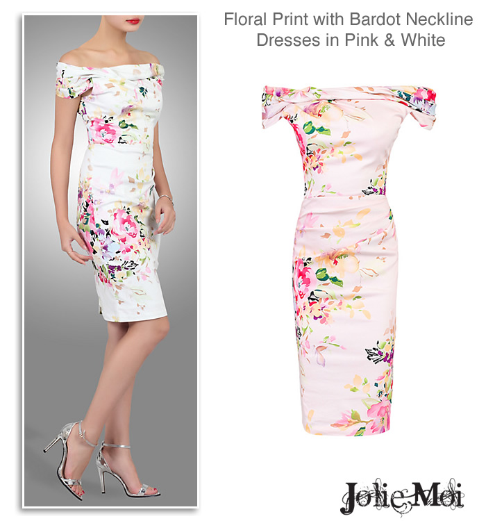 Jolie Moi Bardot Neckline Summer Occasion Dresses