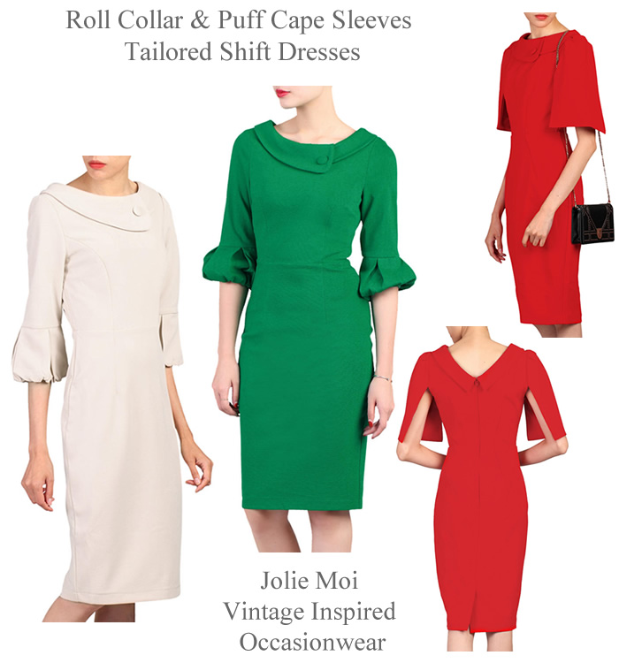 Jolie Moi occasionwear roll collar dresses with puff cape sleeves