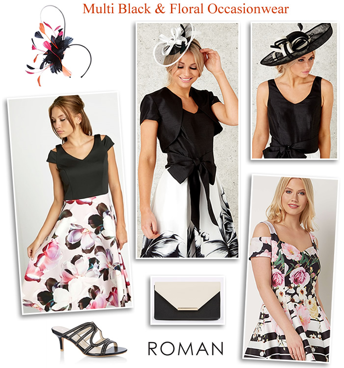 Roman occasionwear under £50 modern Mother of the Bride outfits black multi floral print occasion dresses