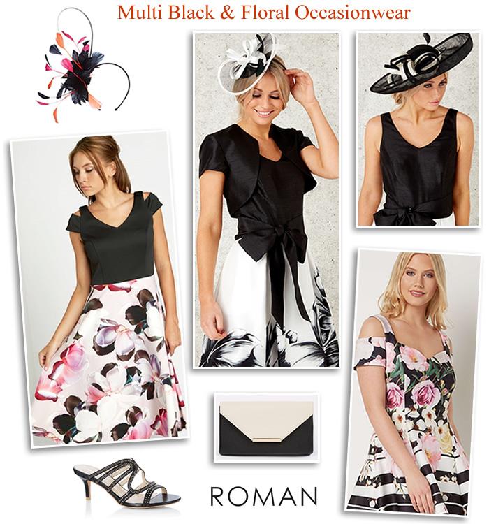 Roman occasionwear under £50 modern Mother of the Bride outfits black multi floral print occasion dresses Roman occasionwear under £50 modern Mother of the Bride outfits black multi floral print occasion dresses