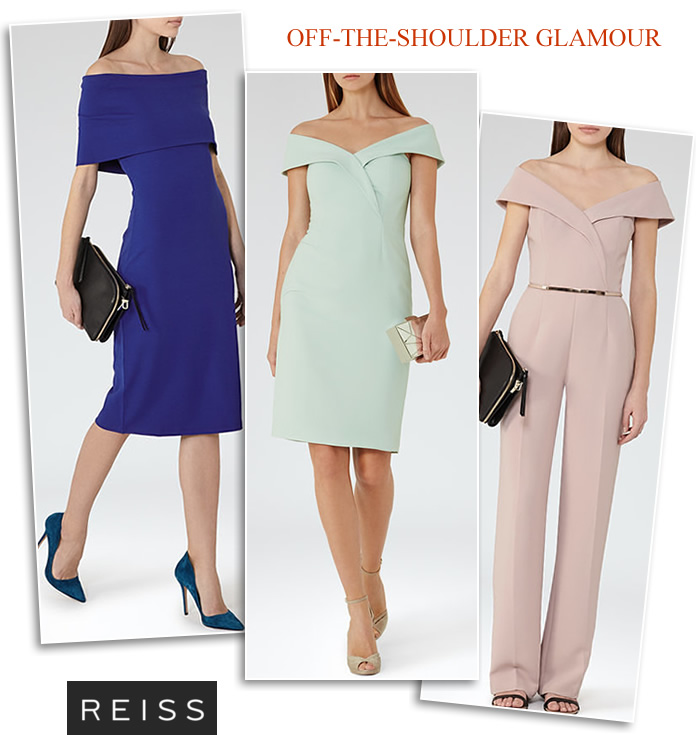 Reiss off the shoulder occasion dresses and jumpsuits