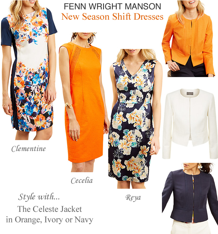 Fenn Wright Manson Summer Occasionwear Orange Navy and Ivory Mother of the Bride Dress and Jacket Outfits