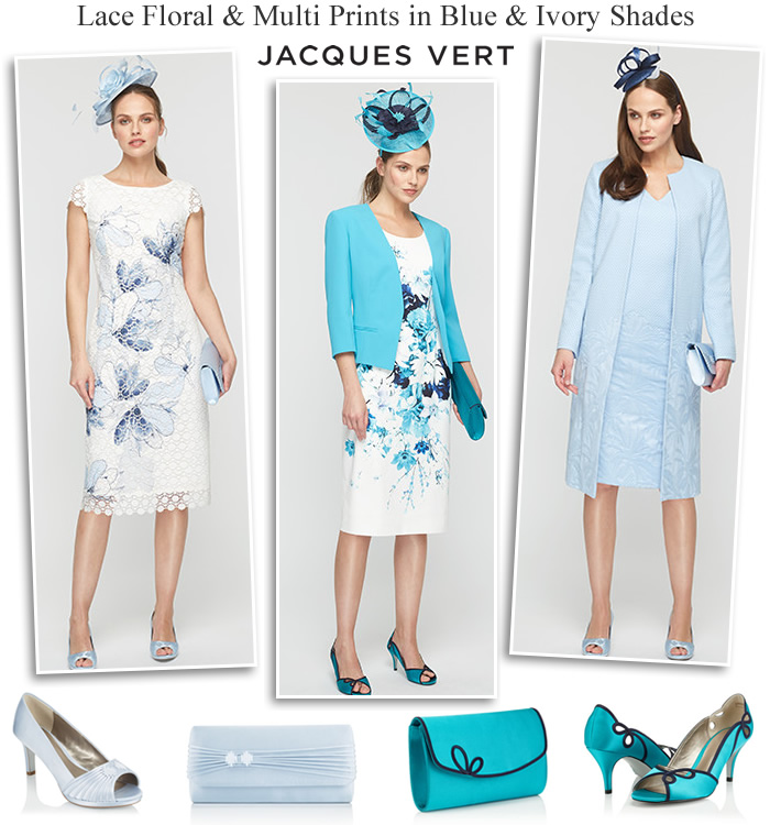Jacques Vert Lace Blue Ivory Floral Dresses Matching Jackets and Occasion Coats