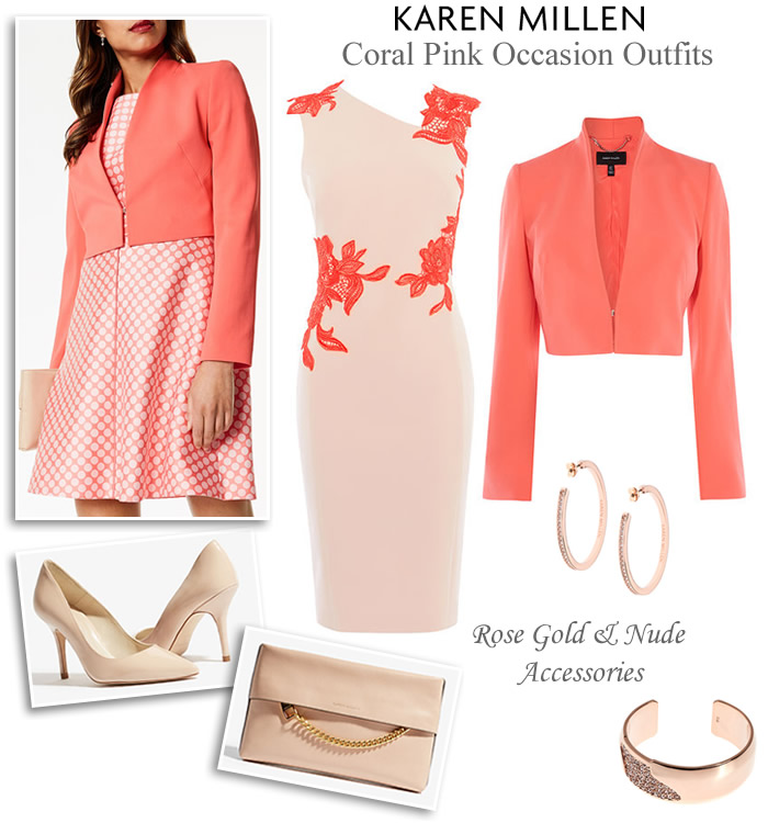 Karen Millen Coral Pink Occasion Pencil Dress and Matching Jacket
