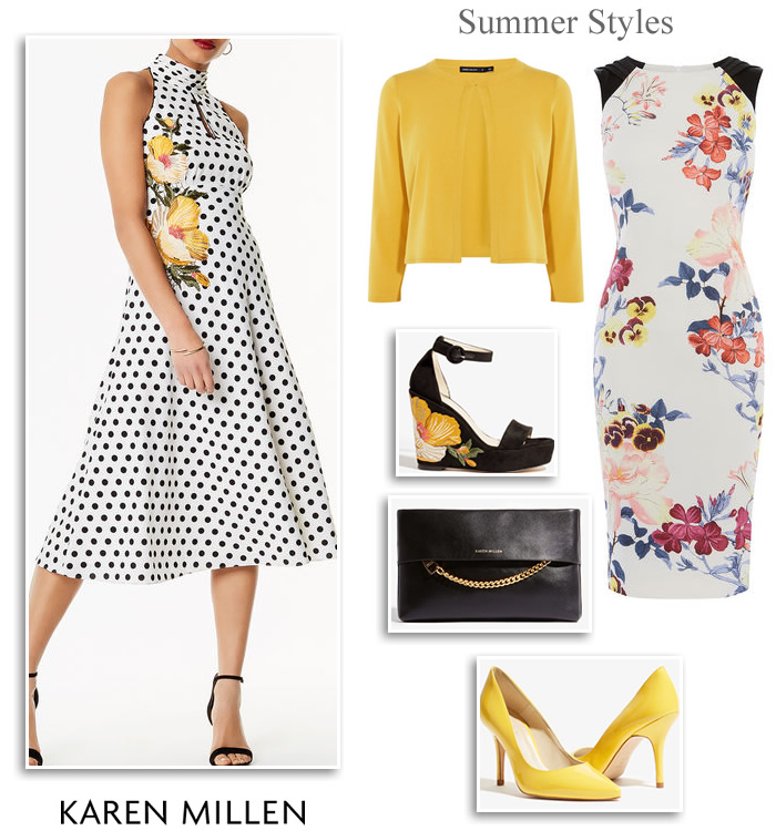 Karen Millen polka dot midi dresses yellow black occasionwear