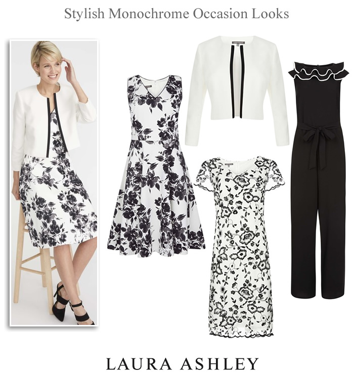 Laura Ashley black Ivory monochrome occasionwear Mother of the Bride autumn wedding outfits evening jumpsuits