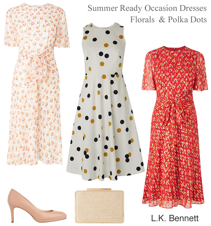 L K Bennett floral and polka dot flared tea dresses summer wedding outfits