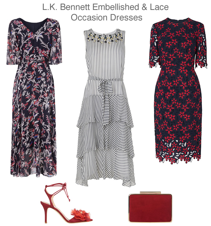 L K Bennett occasionwear winter wedding outfits beaded lace midi and knee length occasion dresses