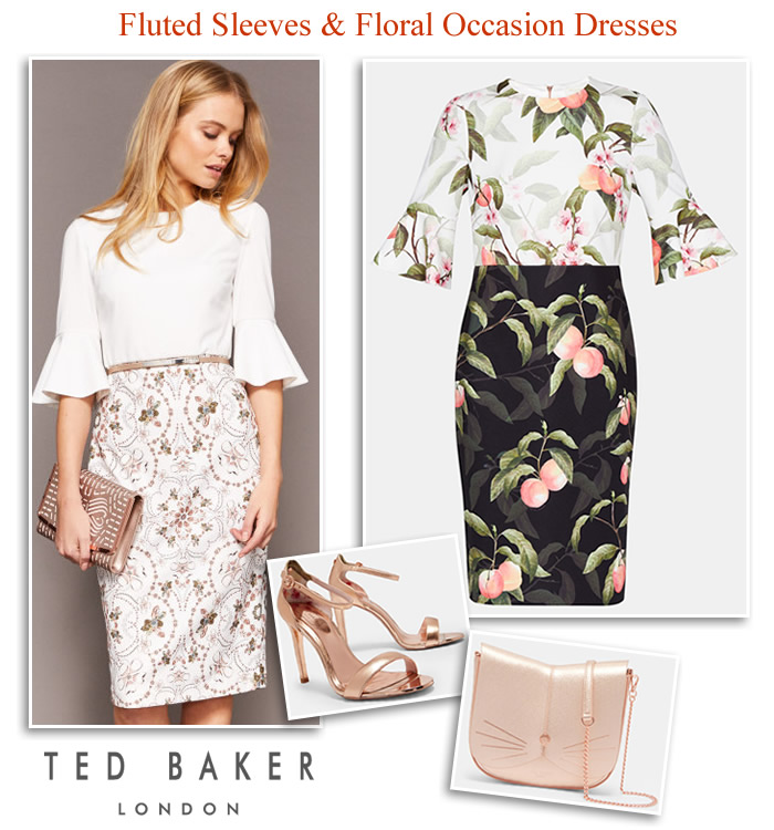 Ted Baker occasionwear fluted sleeve floral print bodycon dresses young MOTB styles