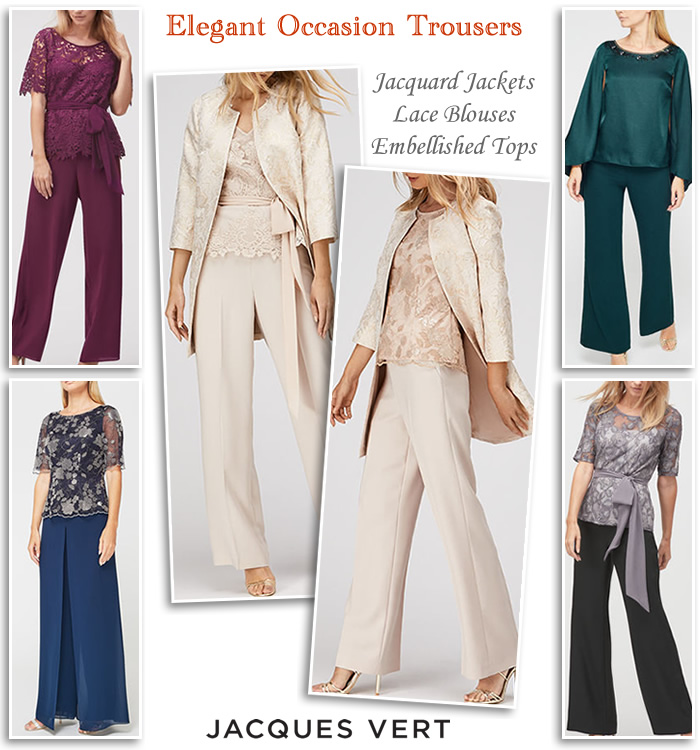 Jacques Vert Mother of the Bride trouser suits occasion evening trousers matching jackets tops