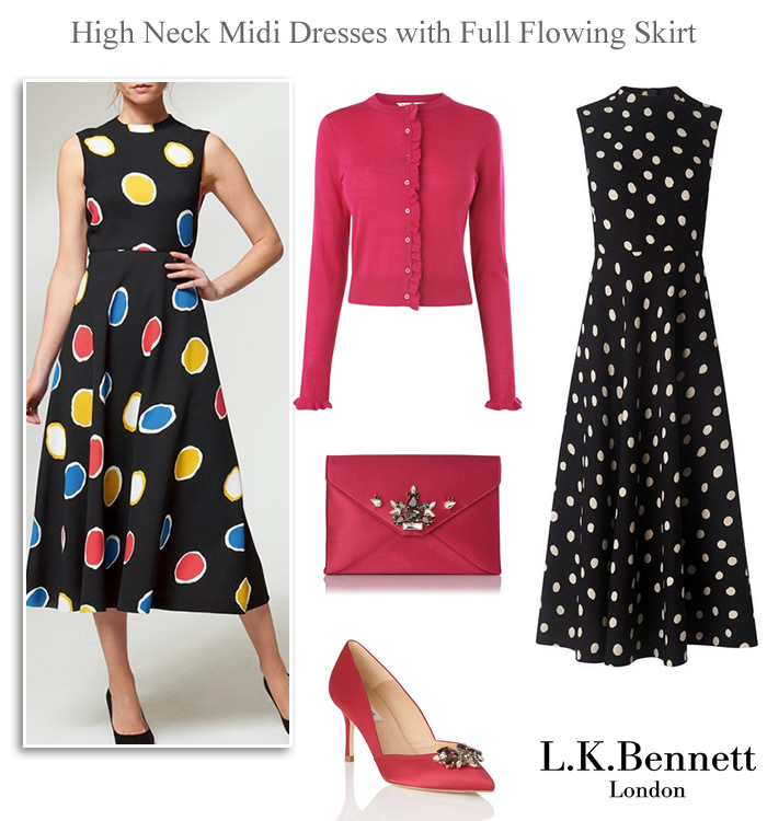 L.K. Bennett Mother of the Bride polka dot multi print midi length dresses wedding and occasionwear