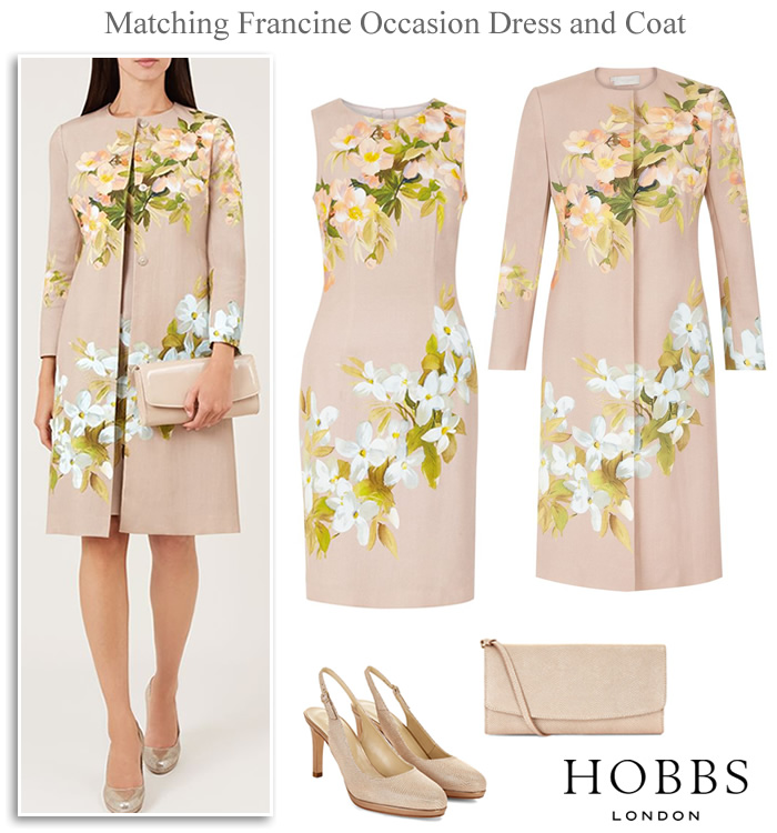 Hobbs Mother of the Bride summer wedding outfit floral shift dress matching coat