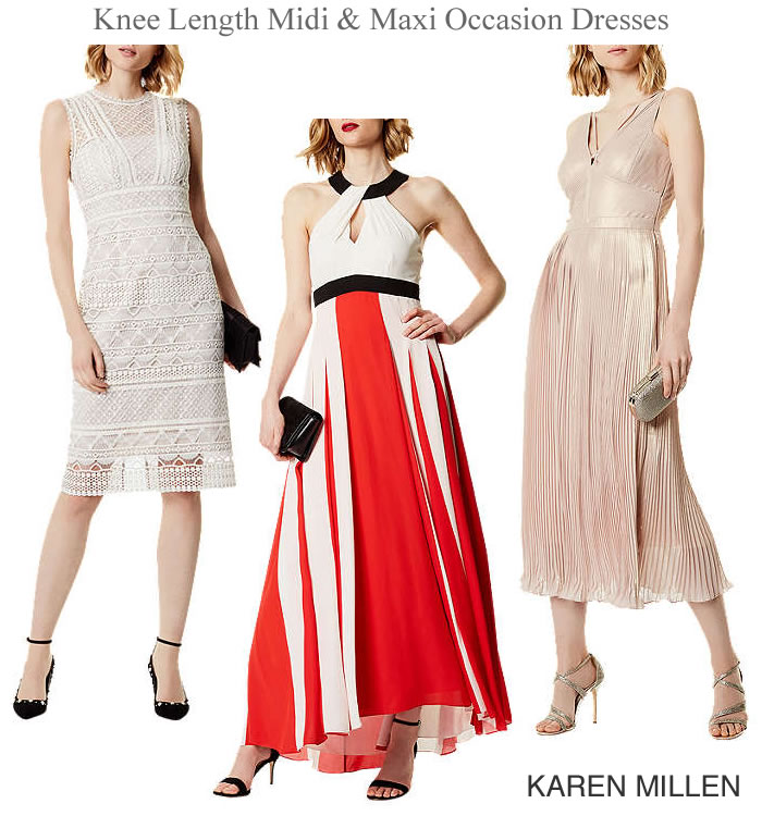 Karen Millen occasion outfits at John Lewis knee length midi and maxi dresses