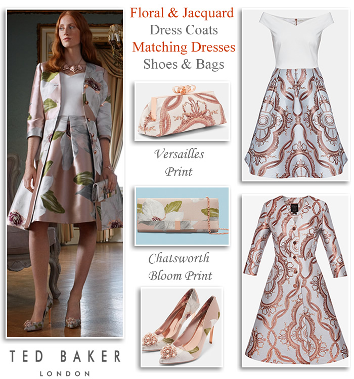 Ted Baker occasionwear wedding dress coat matching dress jacquard floral occasion dresses with bardot top and flared skirt