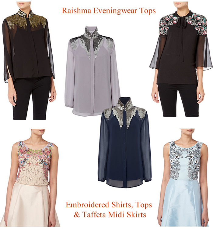 Raishma special occasion beaded tops embroidered blouses shirts and  evening skirts