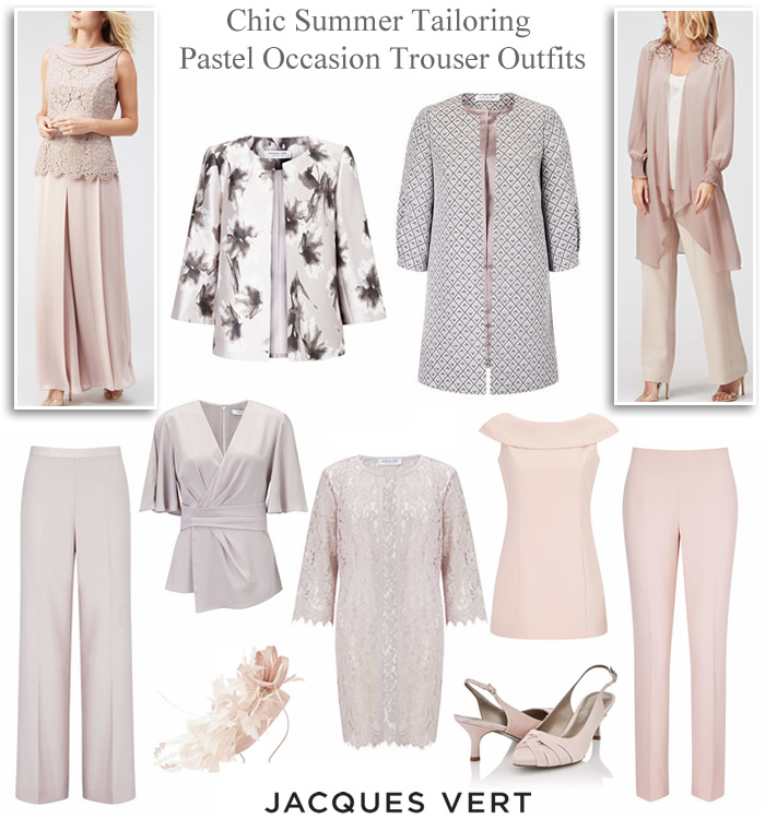 Jacques Vert wedding and occasion trouser suits lace jackets and printed coats wide slim leg evening trousers