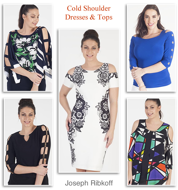 Joseph Ribkoff cold shoulder occasion dresses cut out kimono tops with sleeves