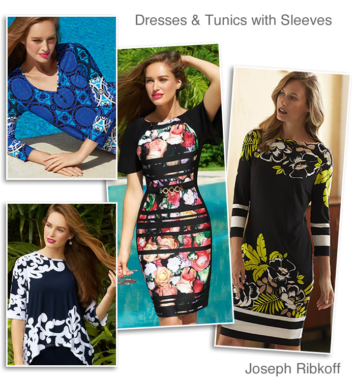 Joseph Ribkoff occasion dresses with sleeves multi coloured floral shift styles and plus size kimonos tunics