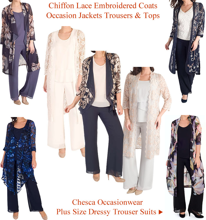  Chesca plus size Mother of the Bride trouser suits occasion lace chiffon wedding coats jackets trousers matching tops