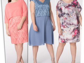 Hermann Lange occasionwear plus size chiffon lace cocktail dresses Hermann Lange plus size designer cocktail dresses in pink floral and blue chiffon lace