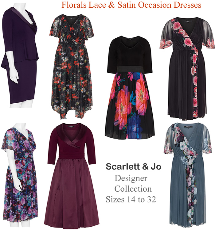 Scarlett & Jo designer floral lace satin plus size occasion dresses