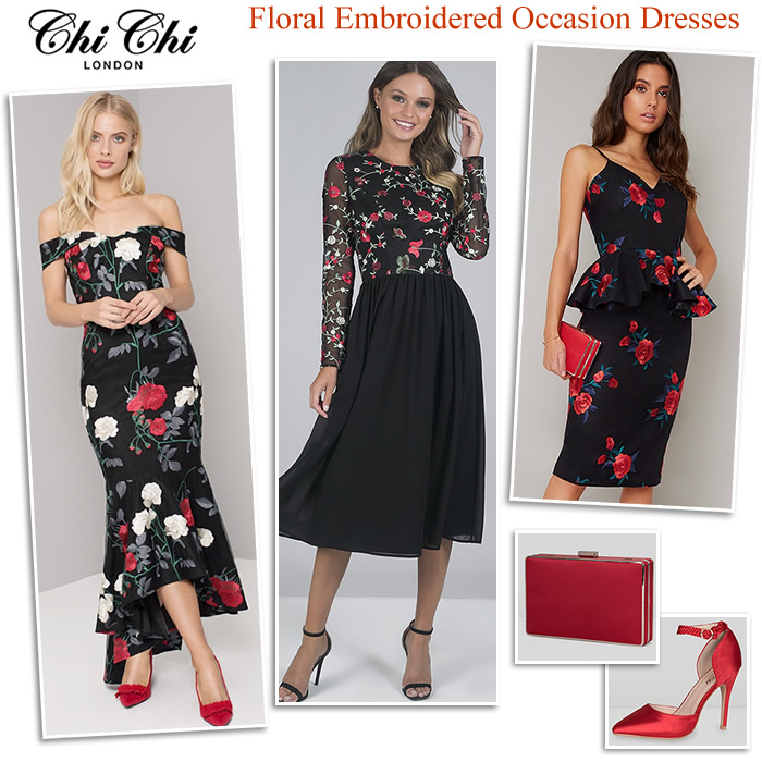 Chi Chi occasionwear black red embroidered party dresses