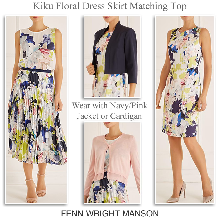 Fenn Wright Manson Occasionwear Kiku floral silk dress pleated skirt matching top and jacket