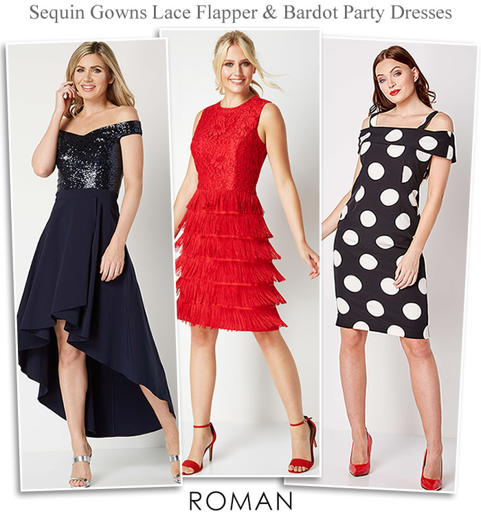 Sequin high low gowns lace flapper and bardot party dresses under £50