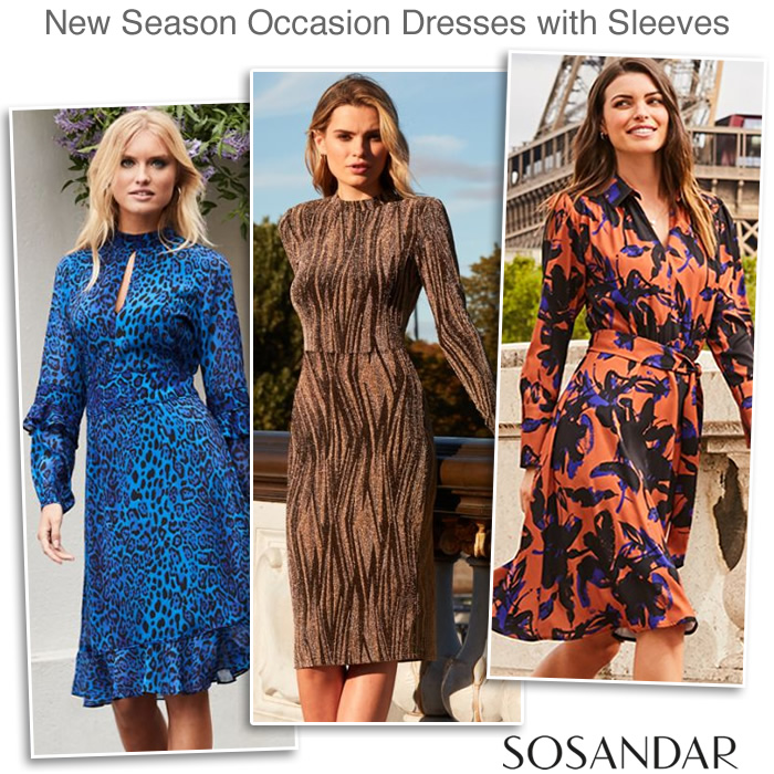 Sosandar Autumn Winter Wedding Guest Dresses with Long Sleeves