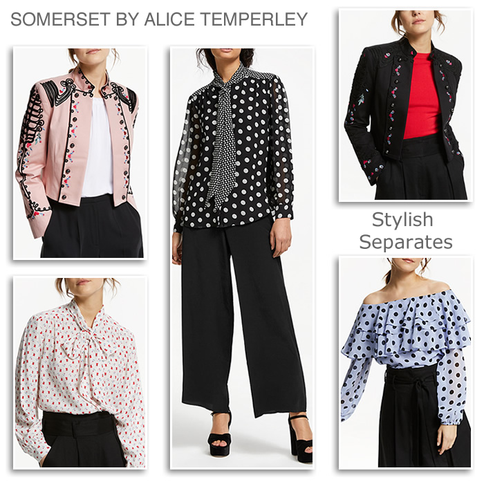 Somerset by Alice Temperley designer vintage bow blouses, dressy culottes and military jackets