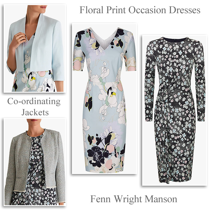 Fenn Wright Manson occasionwear floral blue grey occasion dress and matching jacket
