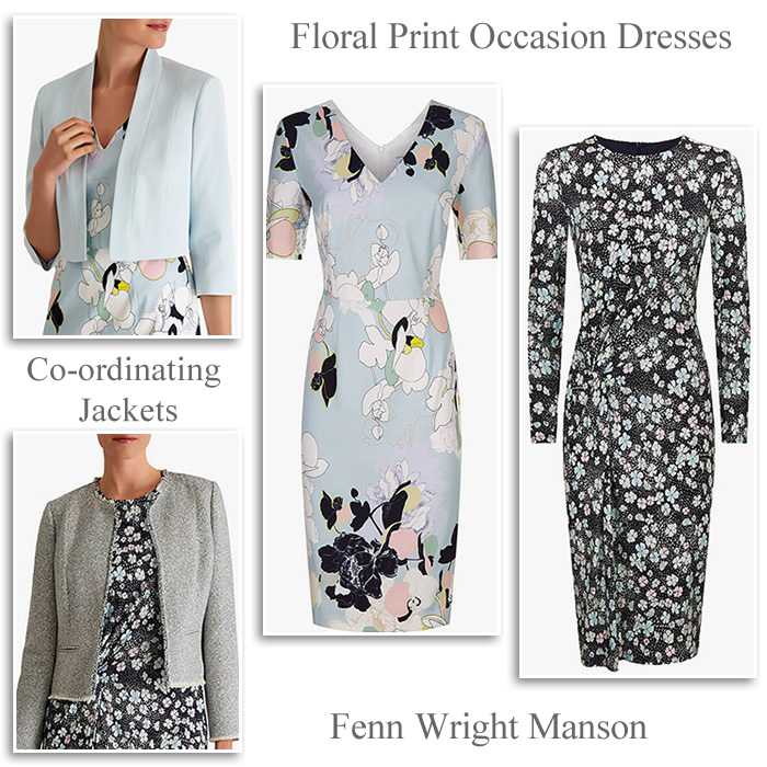 Fenn Wright Manson occasionwear floral blue grey occasion dress and matching jacket
