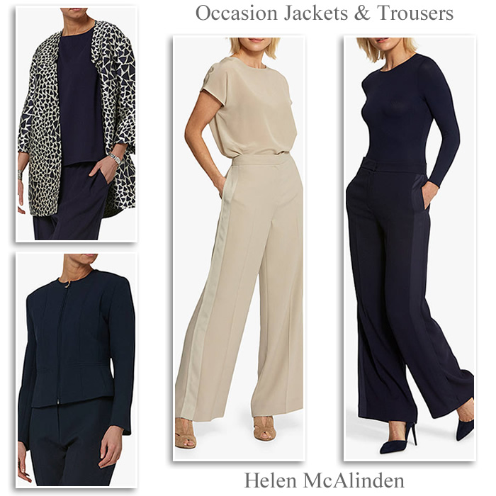 Helen McAlinden occasion trouser suits wide leg evening trousers matching jackets MOTB fashion