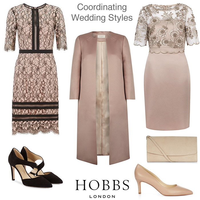 Hobbs Mother of the Bride Lace dress matching wedding coat in pink black mink