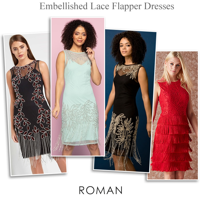 Roman vintage occasionwear beaded fringed lace flapper dresses