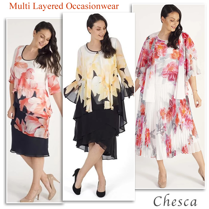 Chesca plus size layered dresses floaty occasion skirts matching cami and jacket