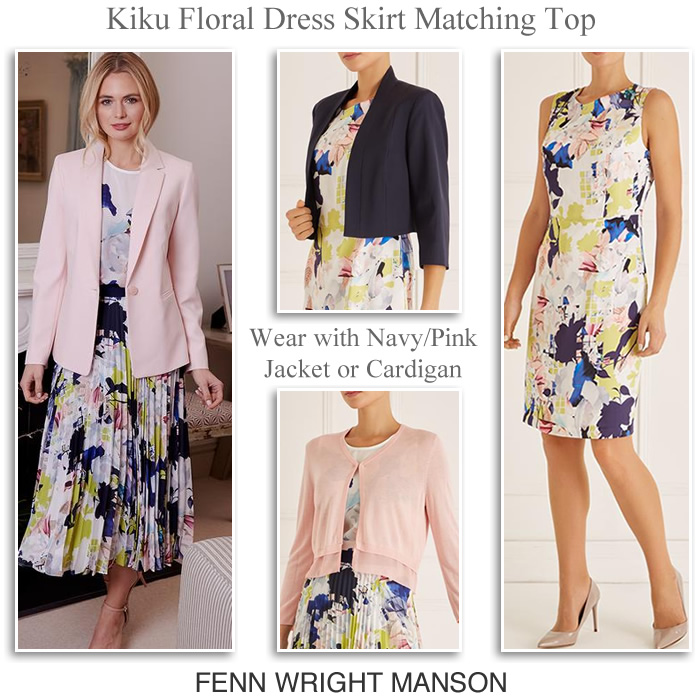Fenn Wright Manson Kiku occasion dress pleated skirt matching top pink navy jackets