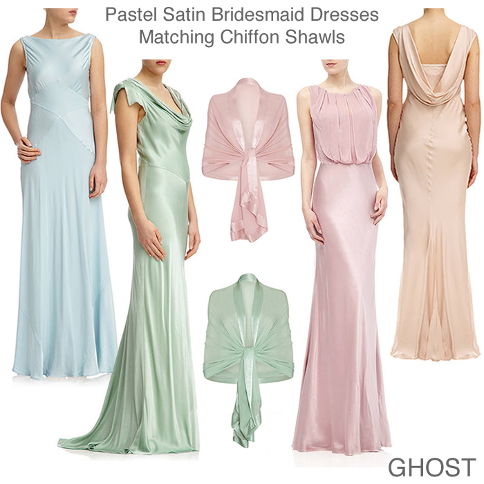 Ghost bridesmaid dresses satin evening gowns and matching shawls