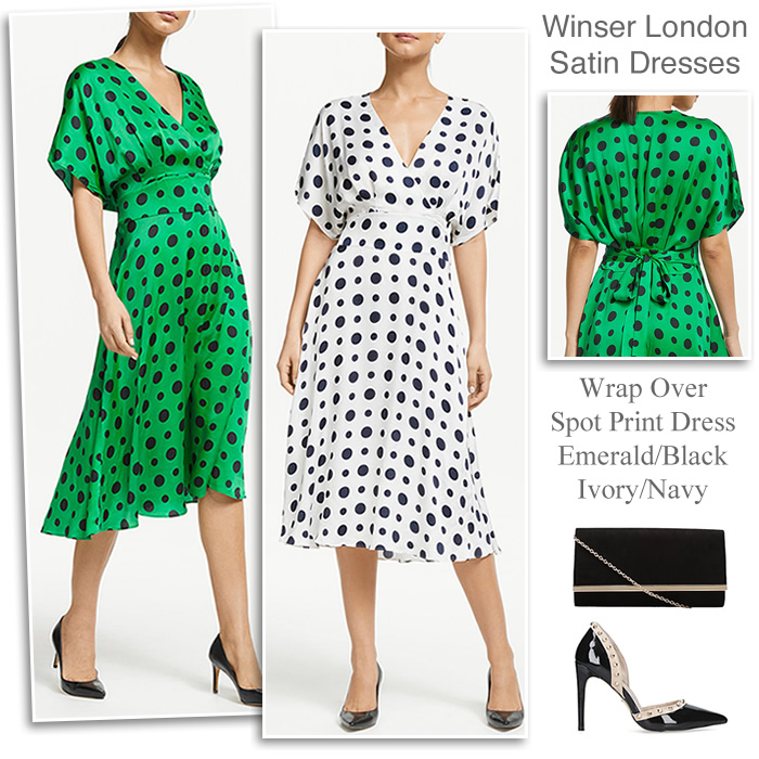 green and black spot dress